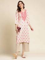 Red Poly Rayon Aztec Printed Straight Fit Kurta - Prasuti