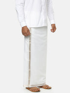 Ramraj Cotton Mens Cotton Silver Jari Dhoti - White
