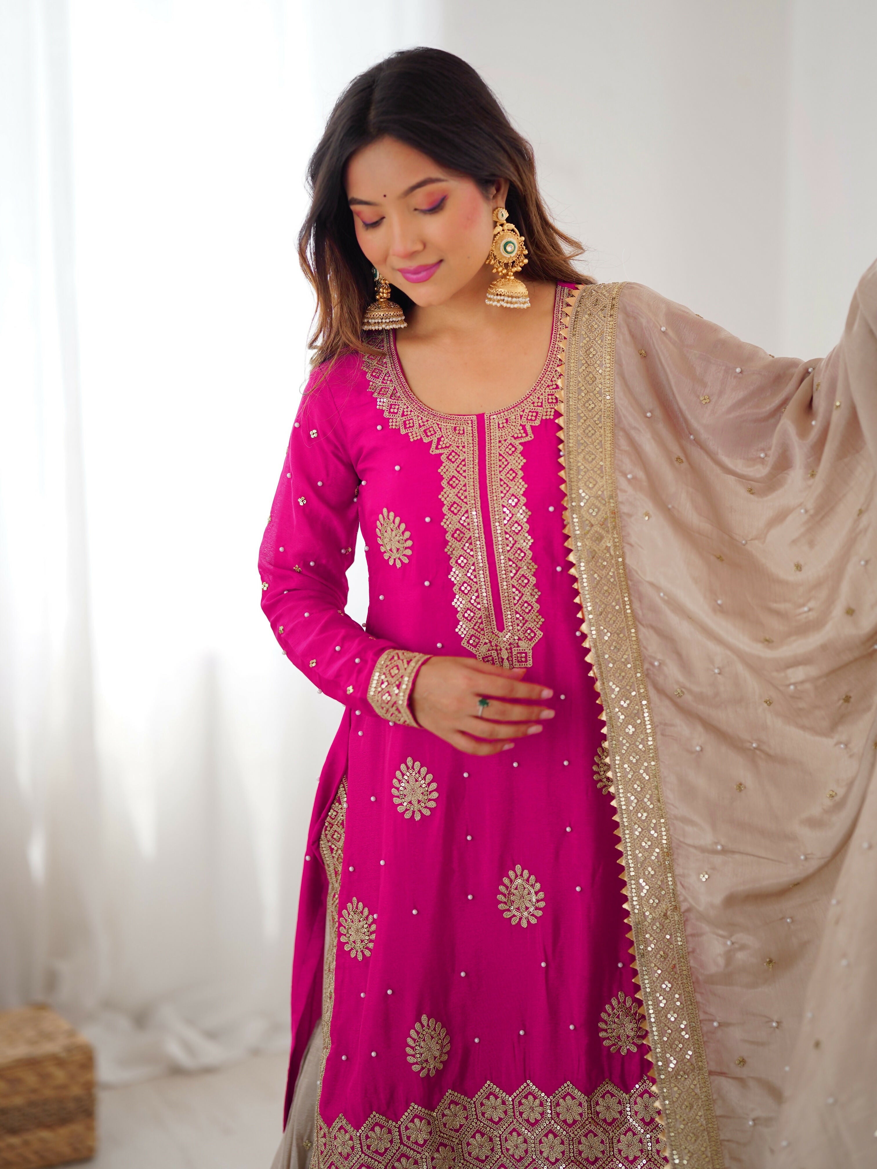 Lehenga Mart Designer Sharara Suit With Kurta, Sharara, Dupatta For Women-Pink - Distacart
