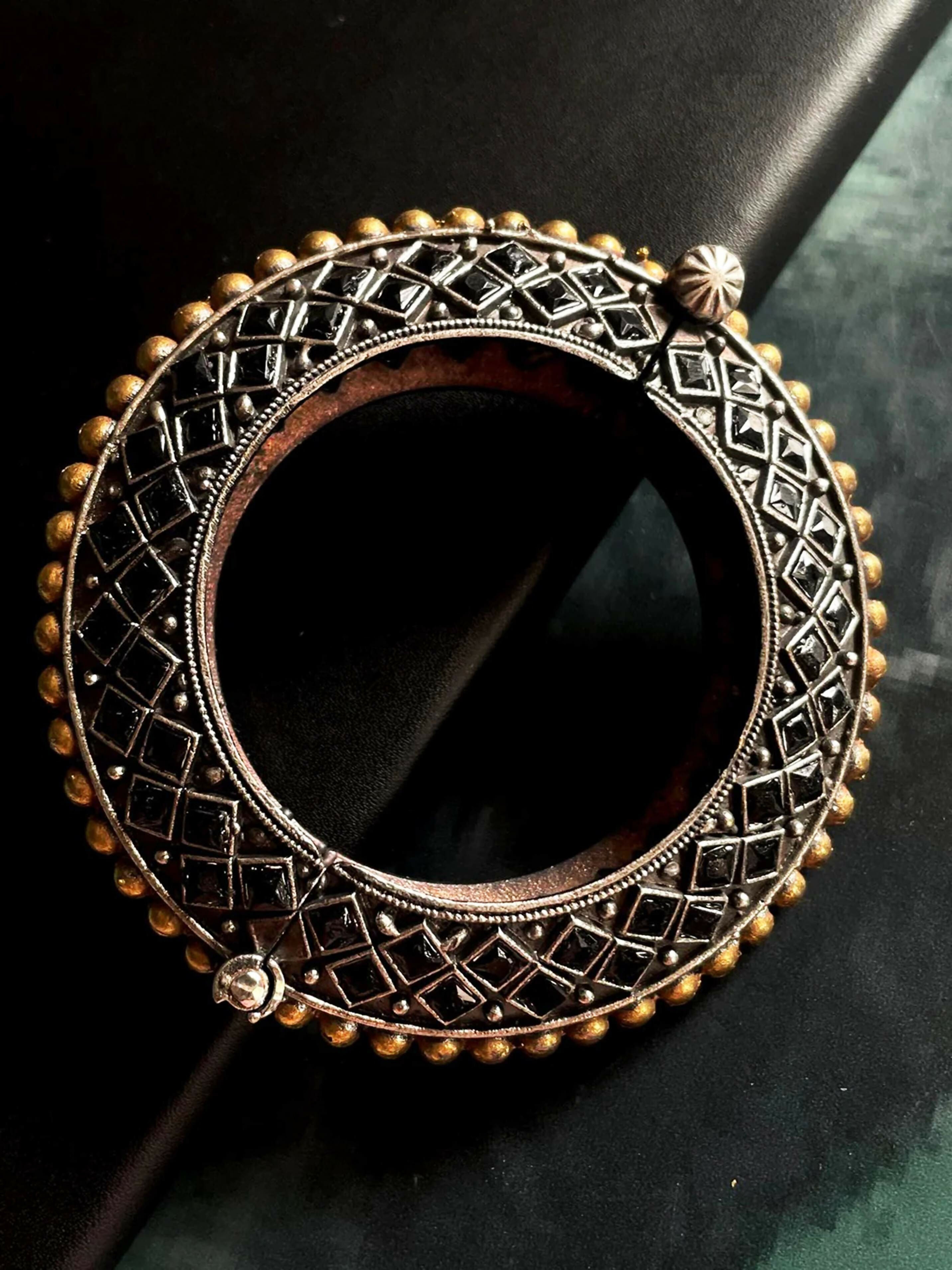 Joban Fashion Black Brass Monalisa Stone Oxidized Heavy Party Wear Openable Kada - Distacart