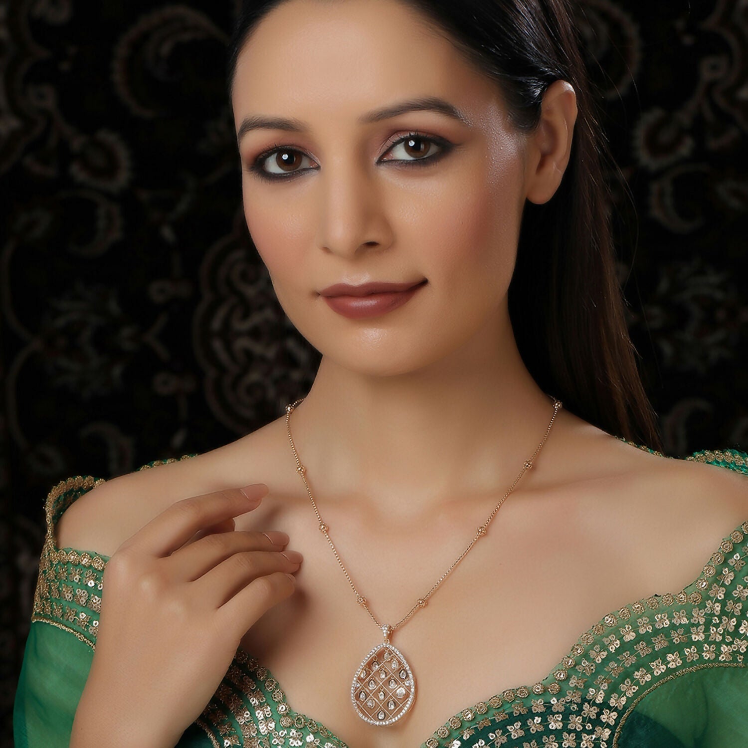 Long Gold Chain with Kundan Jhallar Pendant (Gold) - Ruby Raang