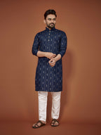 Anaita Navy Blue Embroidered Cotton Straight Kurta