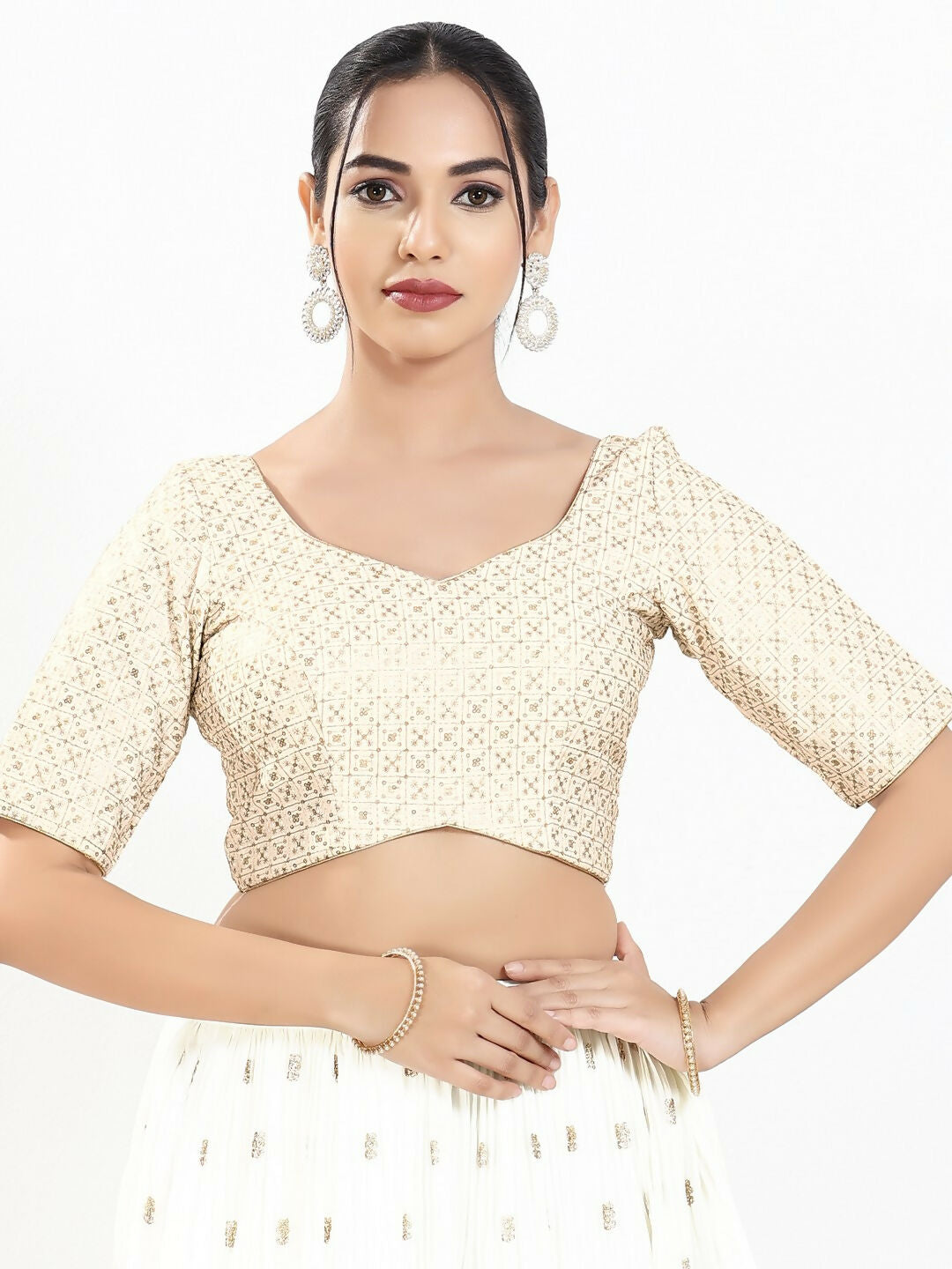 Joban Fashion Off White Silk Padded Blouse With Sweetheart Neck Elbow Sleeves - Distacart