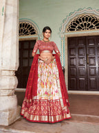 Vastranavya Exquisite Tussar Silk Lehenga Set With Perfect Floral And Patola Print Design Lehenga Choli - Red