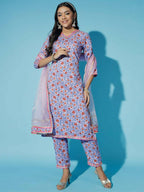 Myshka Women Lavender Printed Kurta & Trousers With Dupatta - Distacart