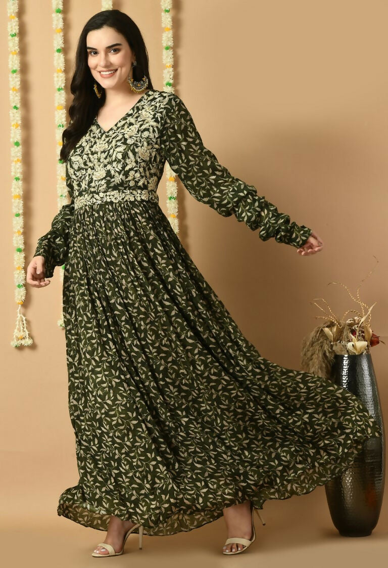 Joban Fashion Green Chinnon Kurta Set
