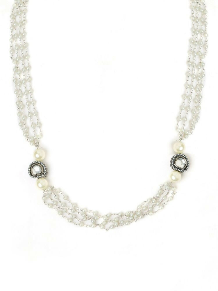 White Rhodium Plated Kundan Neckalce - Ruby Raang