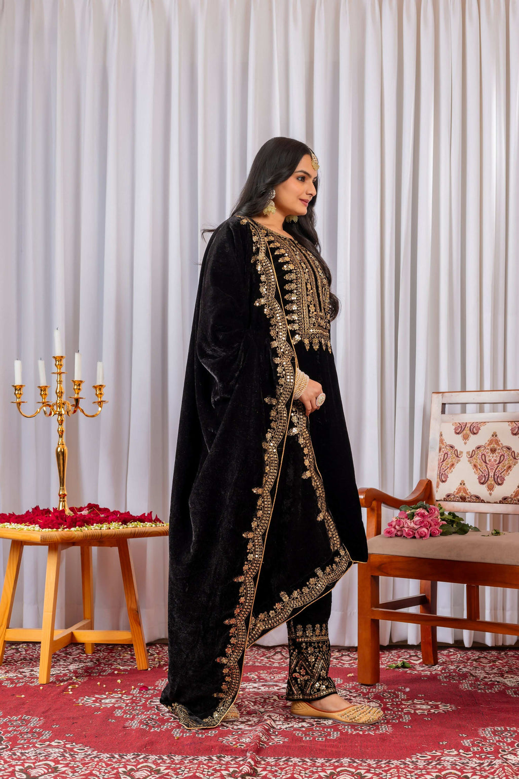 Teeya Creation Black Color Velvet Designer Embroidery Work party Wear Suit - Distacart
