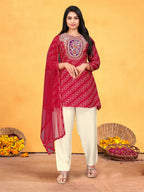 Joban Fashion Red Cotton Premium Pure Viscose Print Dola With Handwork Kurta set