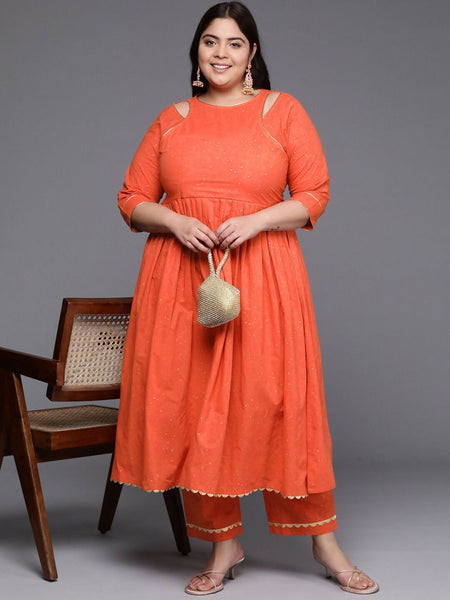Ahalyaa Women's Traditional wear Kurta Set - Orange