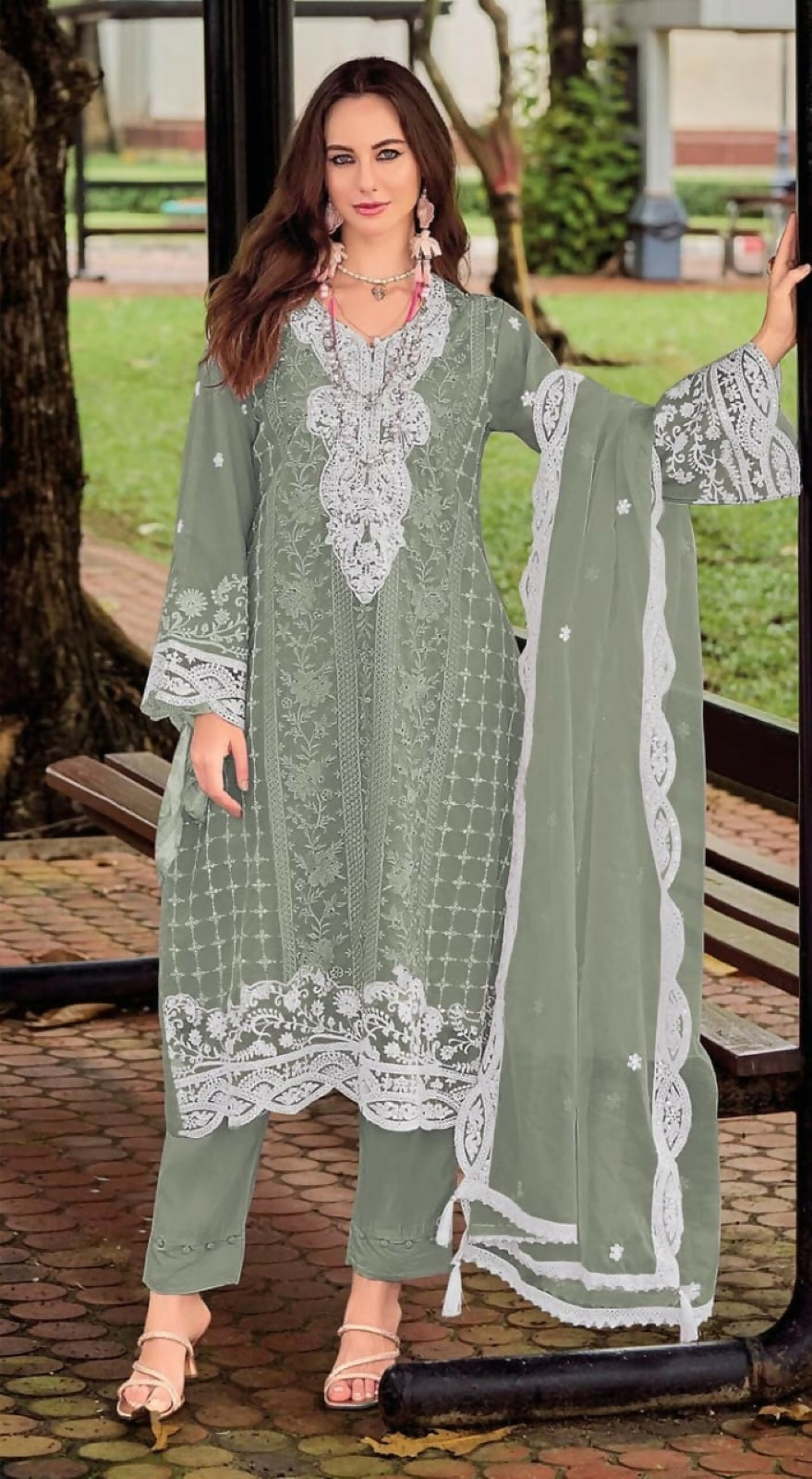 Anaita Green Silk Stitched Suit with Embroidery Sequins - Distacart