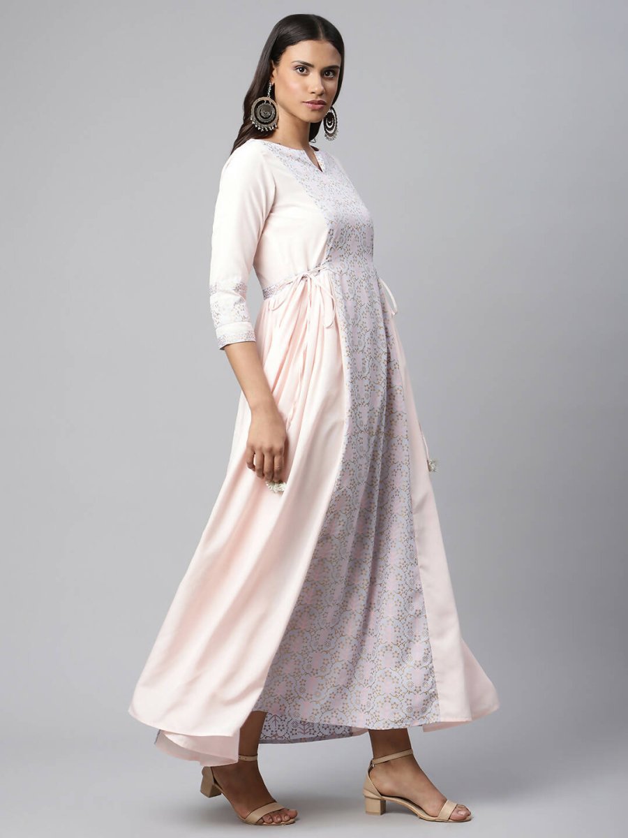 Ahalyaa Women Pink Crepe Khari Print Dress - Distacart