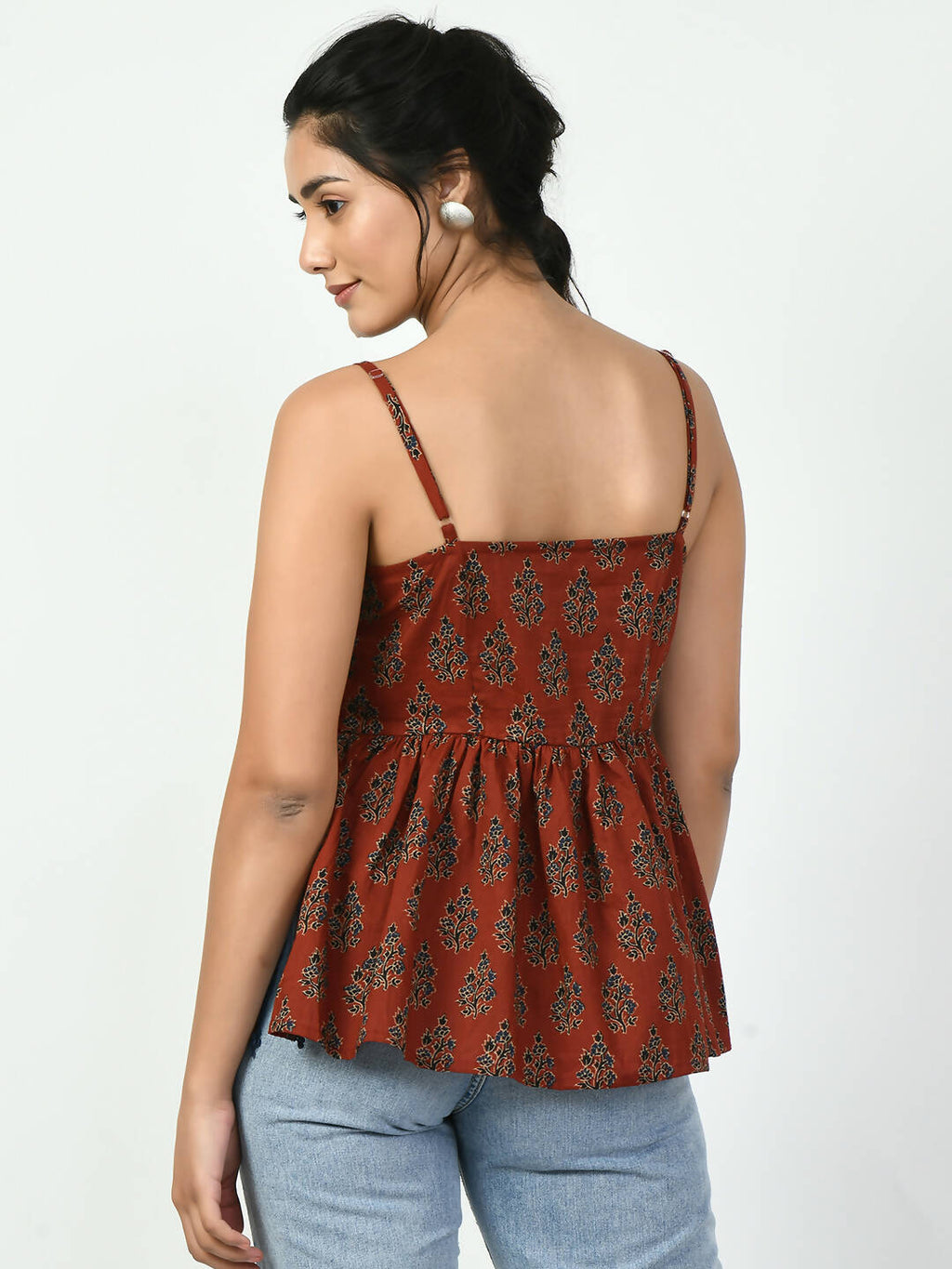 Myshka Women's Rust Ethnic Motifs Printed Top