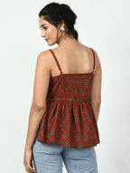 Myshka Women's Rust Ethnic Motifs Printed Top