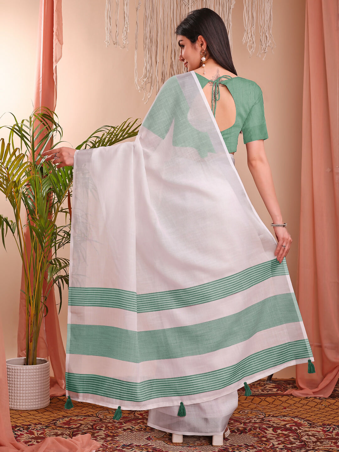 Shree Shyam Fashion The White Loom White Linen Cotton Saree