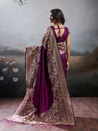 Shree Shyam Fashion Wine Silk Blend Saree - Distacart