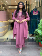 The52 Peach Women's Gorgeous Embroidered Cotton Fabric Straight Kurta Pant with Dupatta Set - Distacart