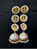 Joban Fashion Women White Meenakari Dome With Three Tops Drop Earring - Distacart