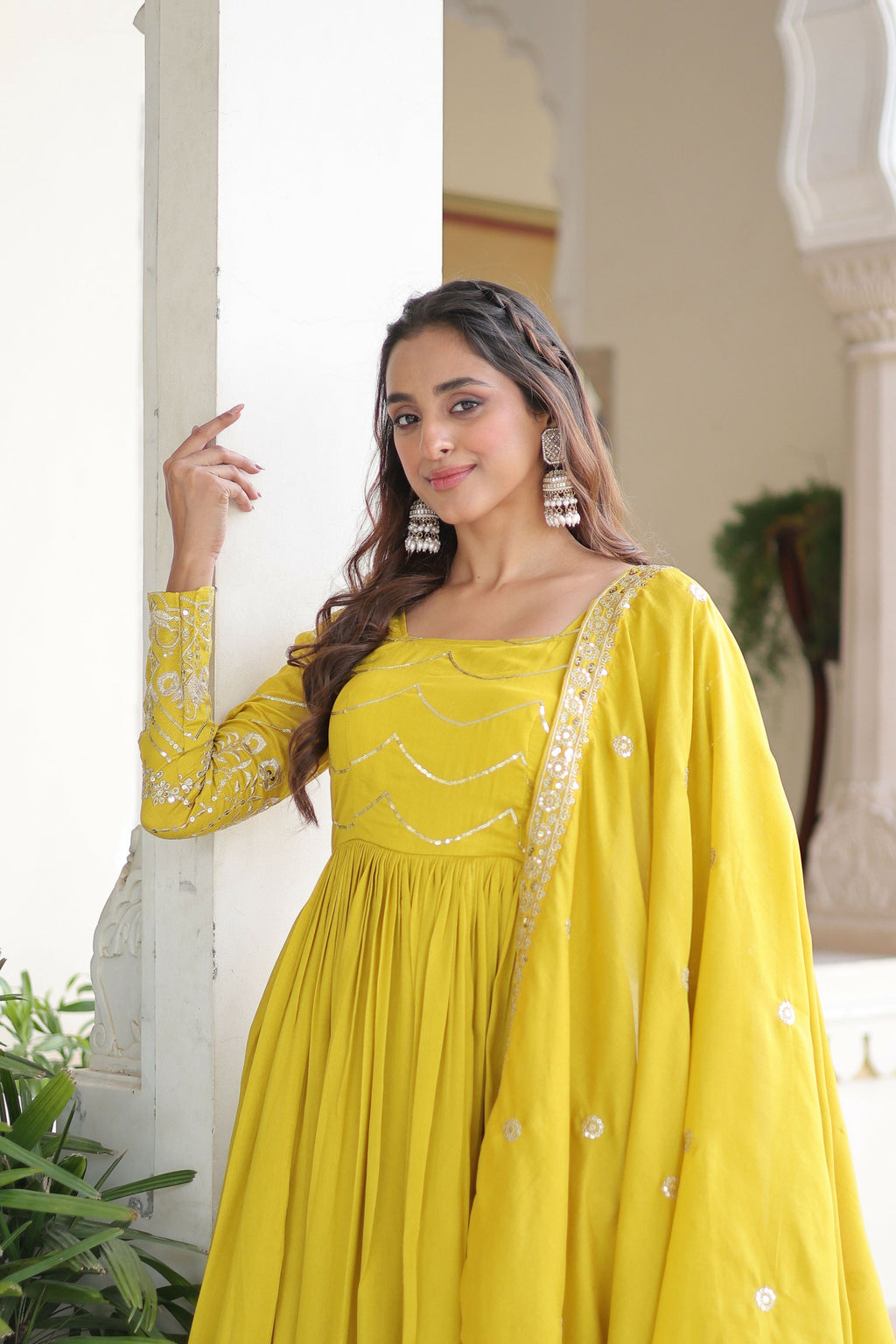Joban Fashion Yellow Readymade Kurta Set With Sequence embroidery Work - Distacart