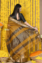 Very Much Indian Rajsi - Handloom Ari Checks Cotton Silk Saree With Golden Border - Yellow
