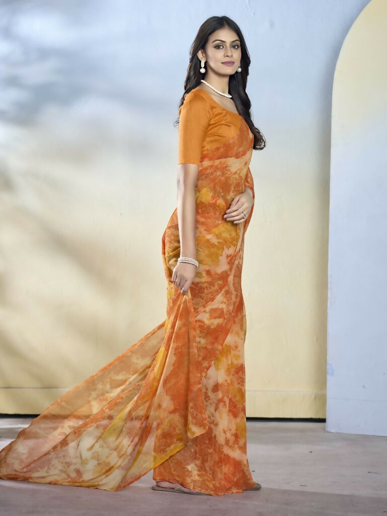 Orange Georgette Designer Printed Ready to Wear Saree - Samyana