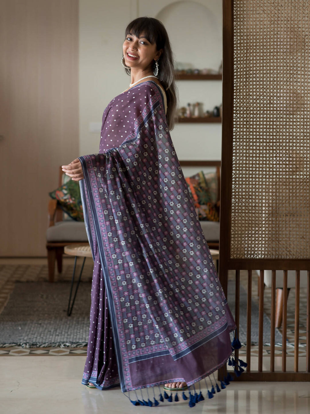 Suta Purple Polka Dots Pure Cotton Saree - Distacart