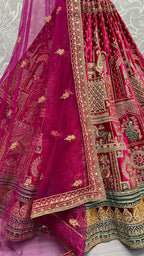 Jyoti Fashion Women's Rani Pink Velvet Fancy Dori & Sequins with Multi Thread Embroidered with Diamond Work Wedding Lehenga Choli