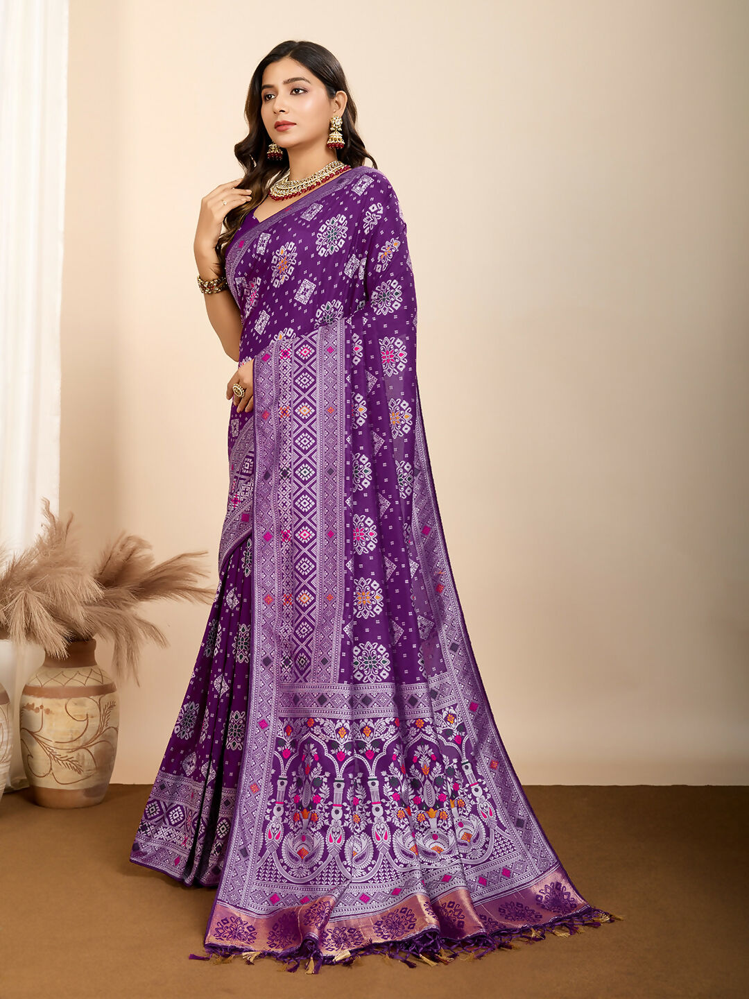 Purple Soft Silk Woven Meenakari Designer Saree - Vedanti