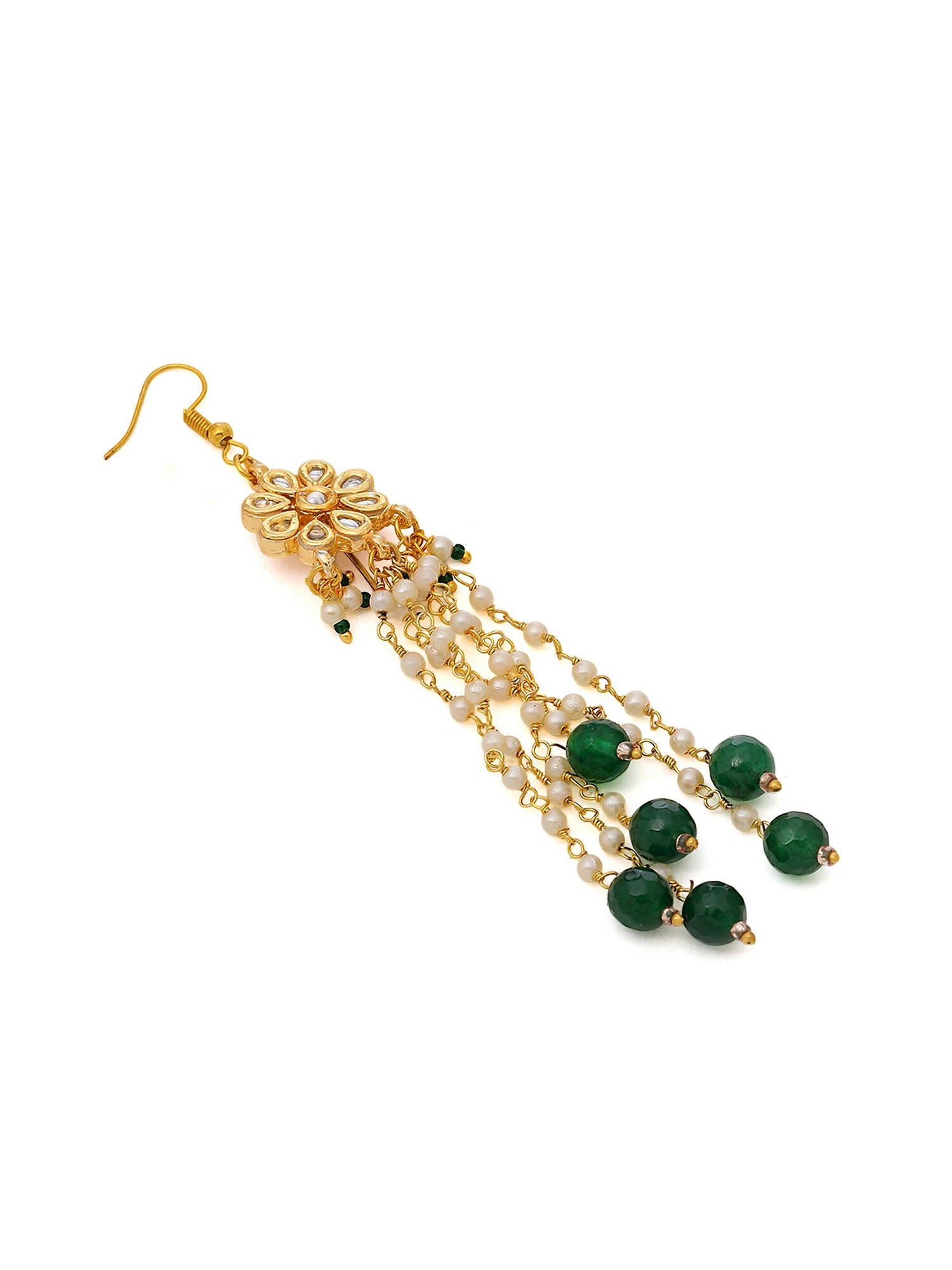 Ruby Raang Gold Flower Kundan & Green Stone Hair Jewelry