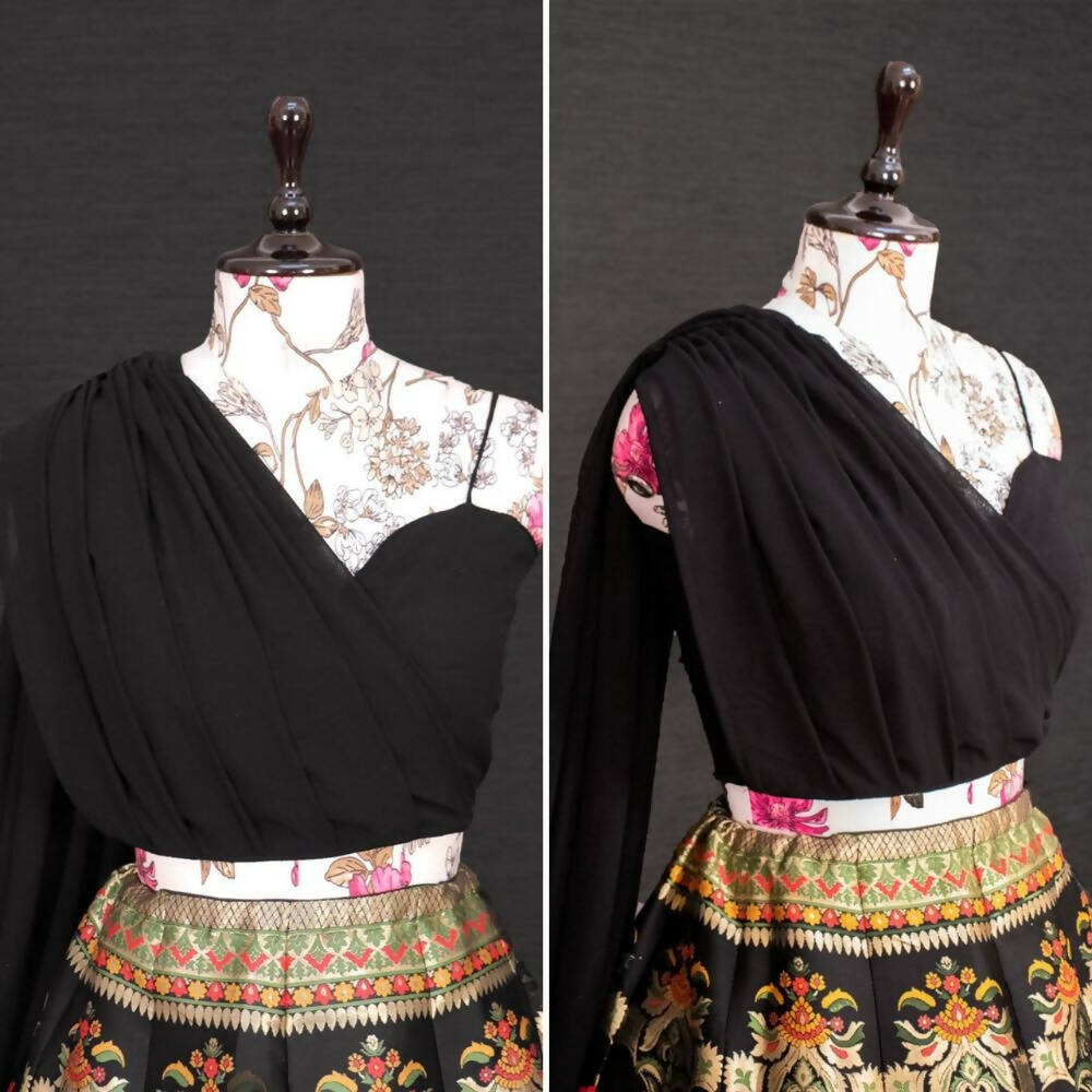 InfinitySaree Black Banarasi Silk Lehenga Choli for Women, Ready to Wear Stitched Lengha Choli for Party - Distacart