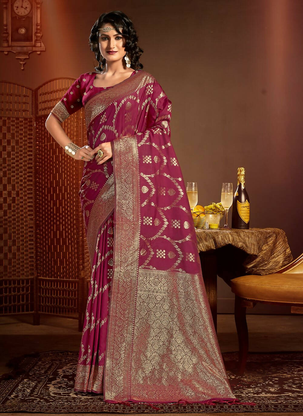 Maroon Silk Ethnic Motif Woven Design Saree with Unstitched Blouse Piece - Aachal