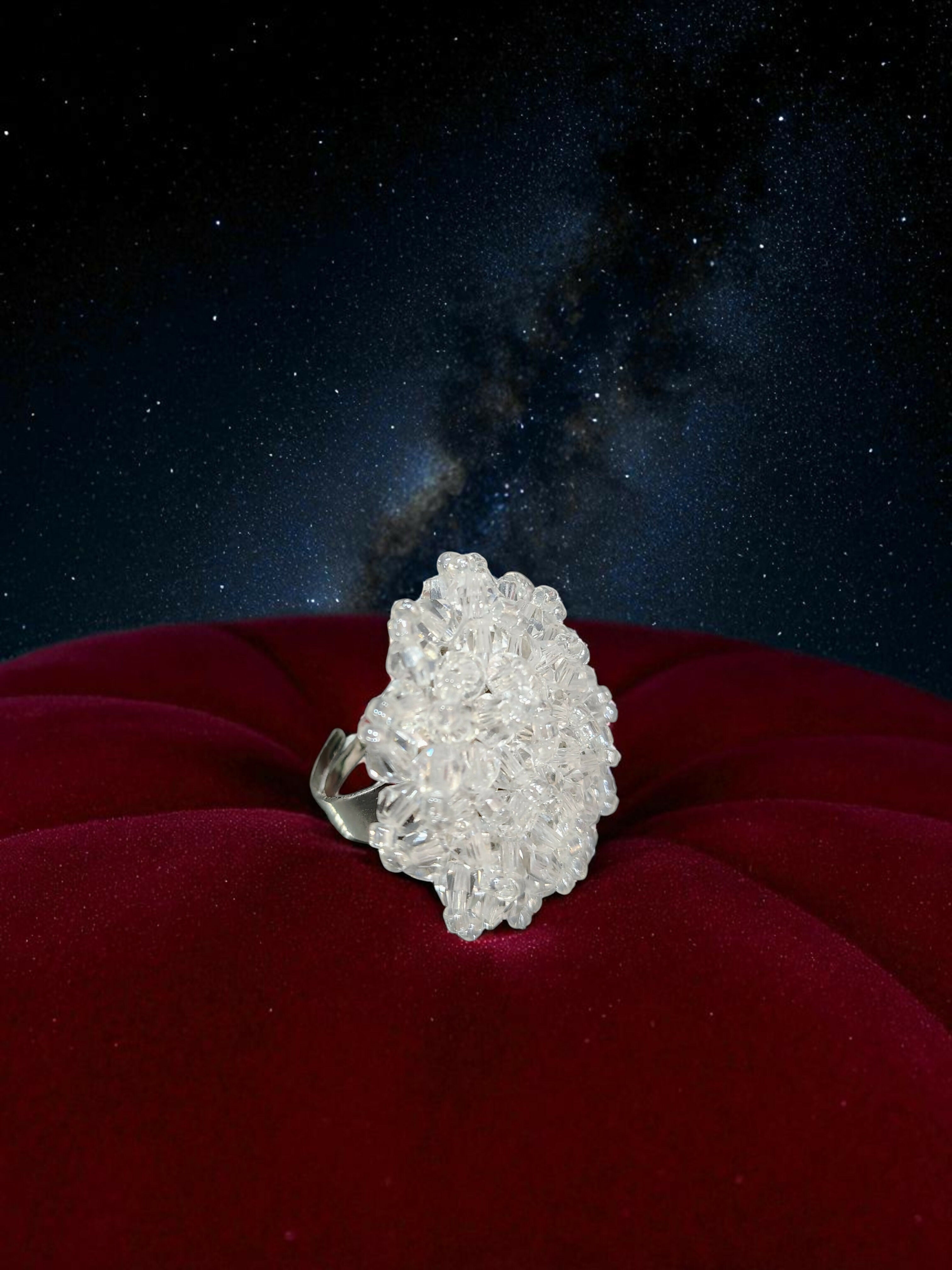 Inhanns Rang-E-Roshan Adjustable Ring – Handmade Crystal Statement Ring - White