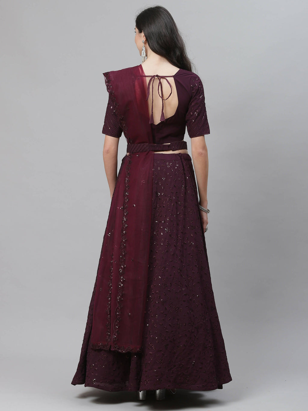 Purple Georgette Thread with Sequins Embroidery Work Lehenga Choli with Dupatta - Jivika