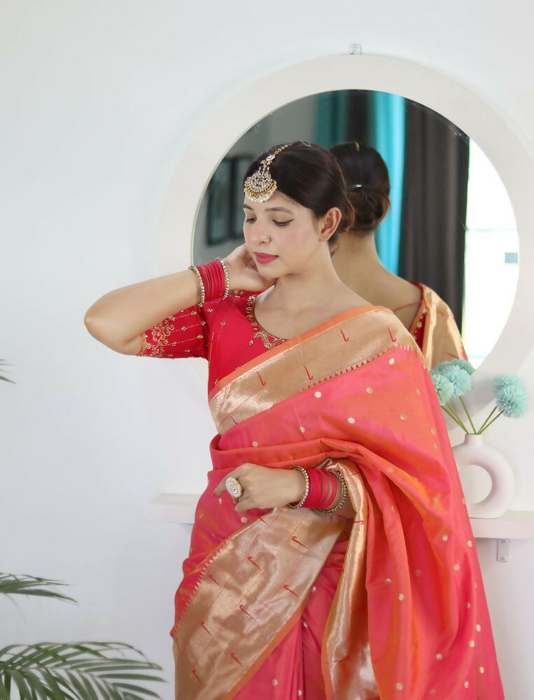 Gajri Woven Jacquard Designer Embroidery Work Party Wear Saree - Parampara