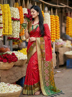 Shree Shyam Fashion Red Pochampally Silk Saree - Distacart