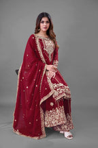 Teeya Creation Red Color Faux georgette Embroidery Work Sharara Set - Distacart
