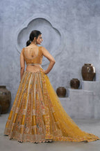 Kesar Fab Mustard Organza Embroidered Lehenga