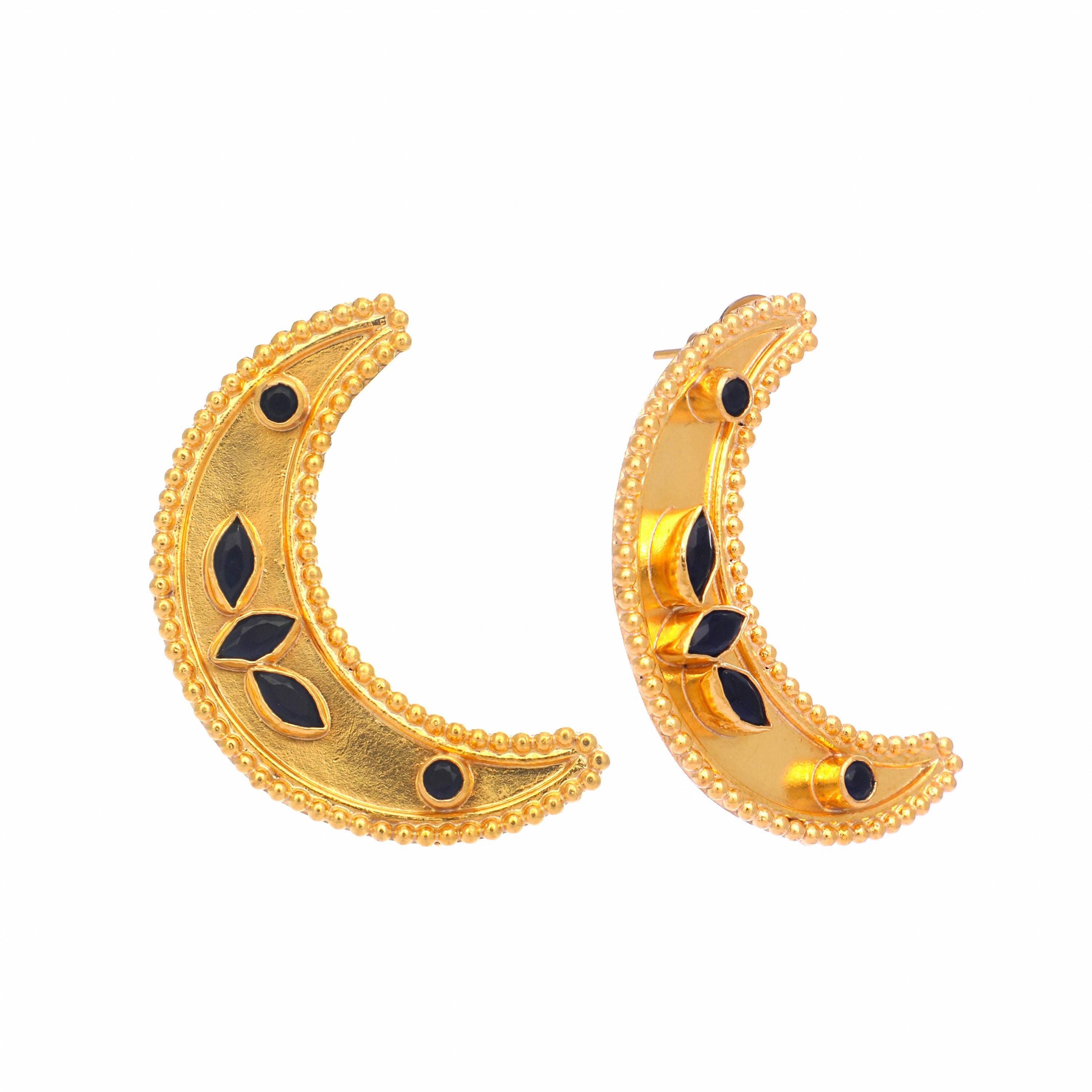 Nuyug 22K Gold-Plated Stone Studded Crescent Shaped Stud Earrings - Distacart