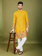 Vastranavya Yellow Exclusive Festival Wear Cotton Sequence Embroidered & Thread Work Kurta