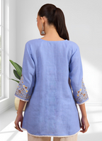 Joban Fashion Sky Blue Cotton, Linen Embroidered Readymade Tunic - Distacart