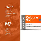 Ustraa Rebel Cologne Soap with Oak & Walnut, Triple-milled Soap, Mild Exfoliation with Walnut Granules