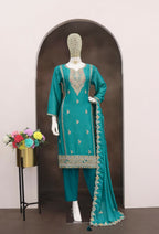 Anaita Turquoise Heavy Chinon Readymade Suit with Embroidery & Sequence Work - Distacart