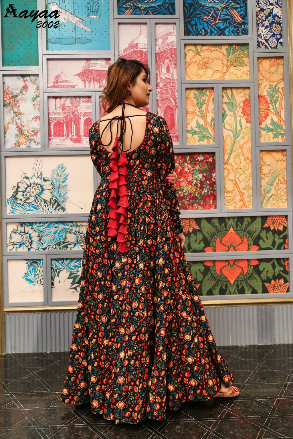 Aayaa Pure Ab Cotton Gown With Heavy Digital Print - Multi Color - Distacart