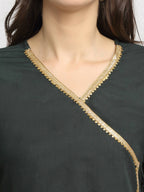 Rudra Bazaar Green Angrakha Style Flared Anarkali Kurta with Pyjamas & Dupatta - Distacart