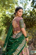 Vastranavya Kalamkari Print With Foil Print Lehenga with Unstitched Printed Blouse - Onion