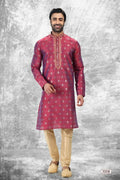Raivat Ethnic Jacquard Silk Brocade Thread Work Kurta Pajama In Magenta Pink Colour