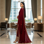 Joban Fashion Maroon Kurta Set Velvet Embroidery Sequence Work - Distacart