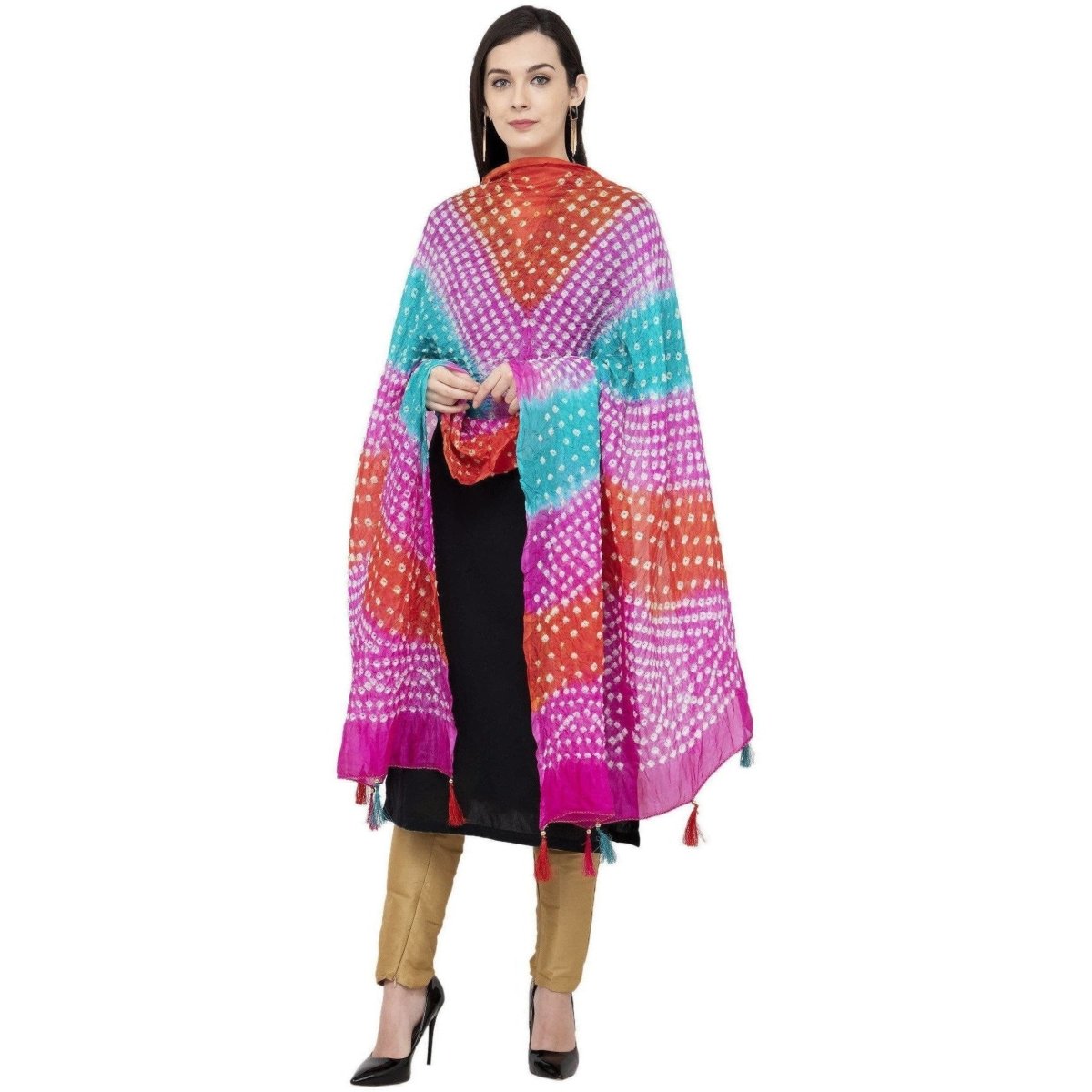 A R Silk Bandhej Multi Tasal Fancy Dupatta Color Multi color Dupatta or Chunni