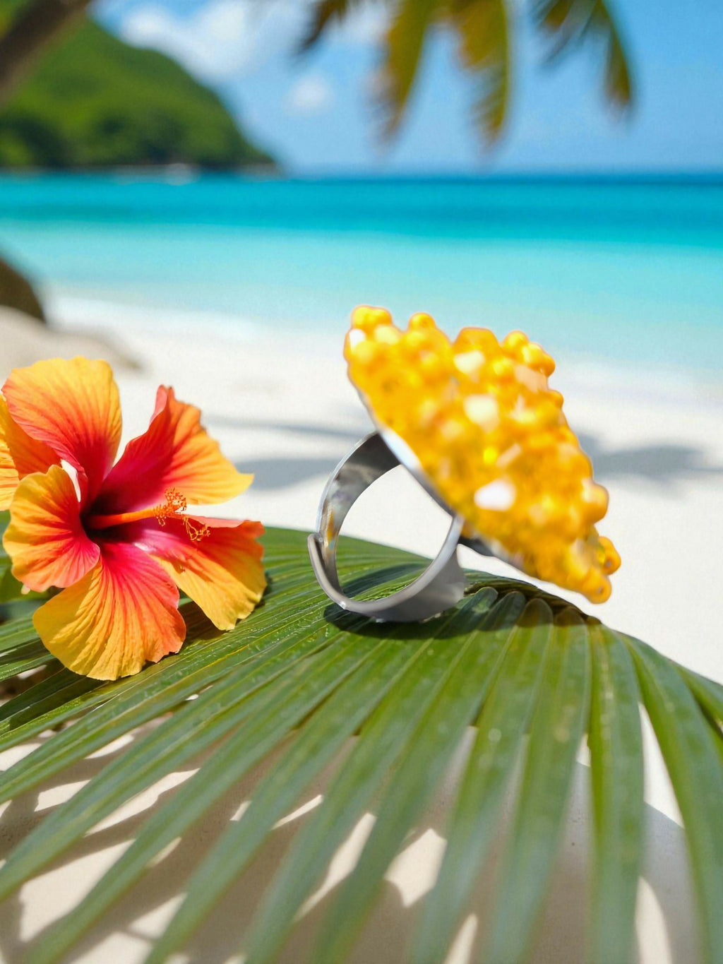 Inhanns Rang-E-Roshan Adjustable Ring – Handmade Crystal Statement Ring - Yellow
