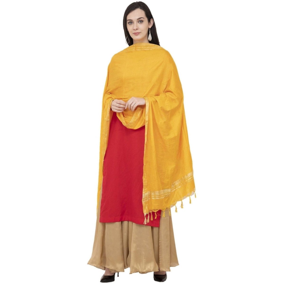 A R Silk Golden Border Regular Dupatta Color Yelllow Dupatta or Chunni